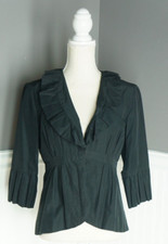 CAbi Peplum Jacket Womens Size 6 Black 3/4 Sleeve Ruffle Tailored Style 693