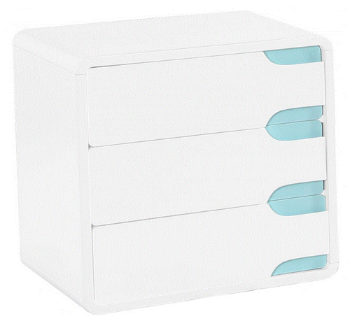 Bedside Table Chest of Drawers White Gloss Chest Three Drawer Blue Trim