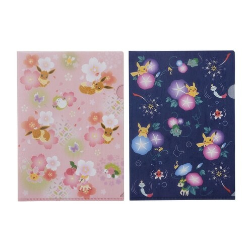 Pokemon Center ""Haru Natsu Aki Fuyu"" A4 Size Clear File Folder 2pc Eevee Pikachu