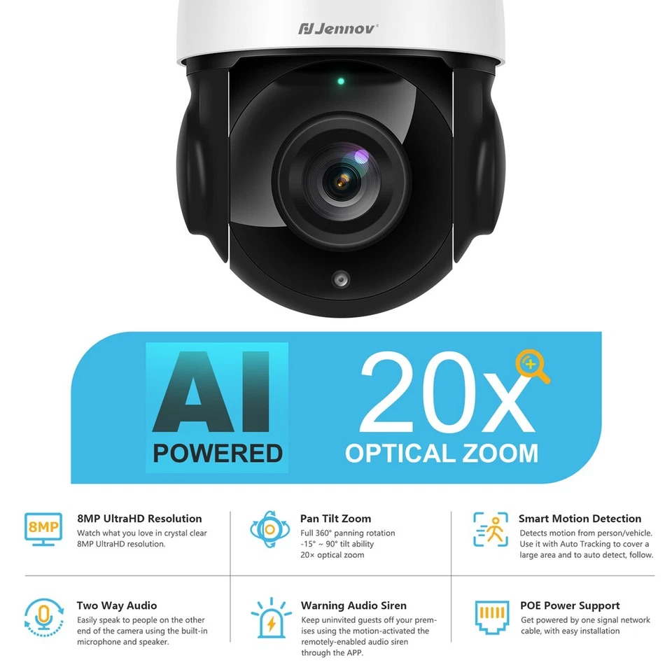 4K 8MP PTZ POE Security IP Camera Outdoor 20x Optical Zoom - Image 2 of 4