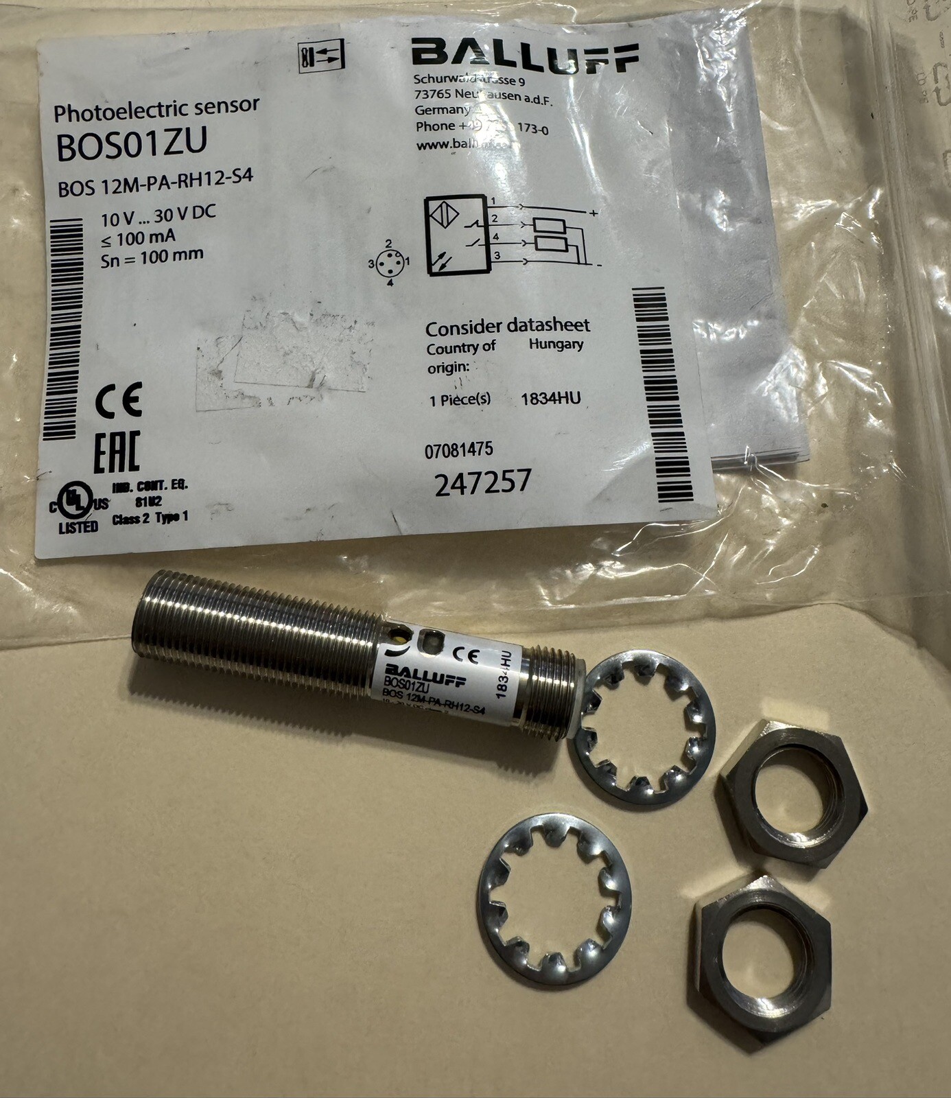 BALLUFF BOS 12M-PA-RH12-S4 / BOS12MPARH12S4 (BRAND NEW)