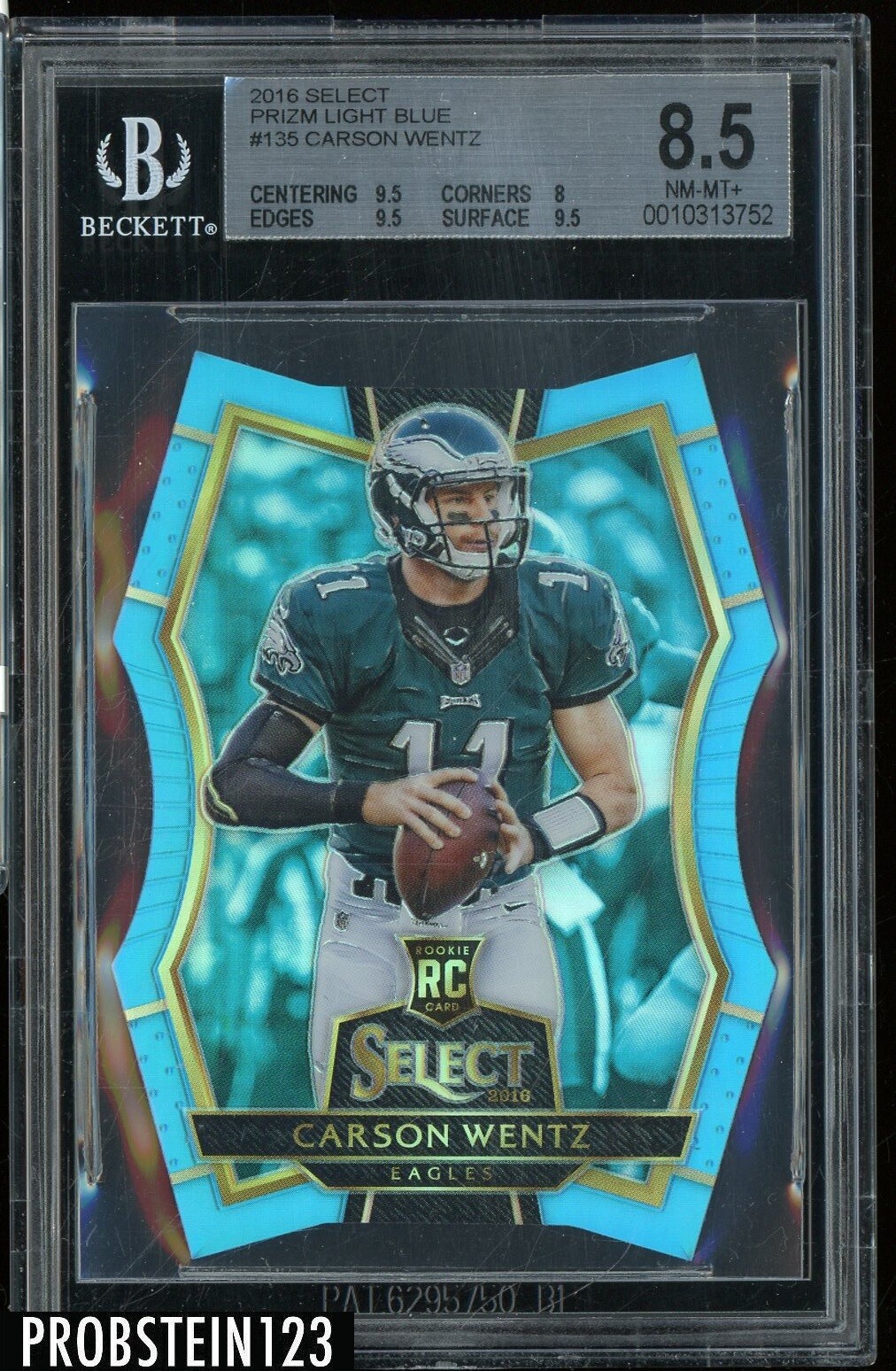 Carson Wentz Panini Select #135 Light Blue Prizm Die-Cut