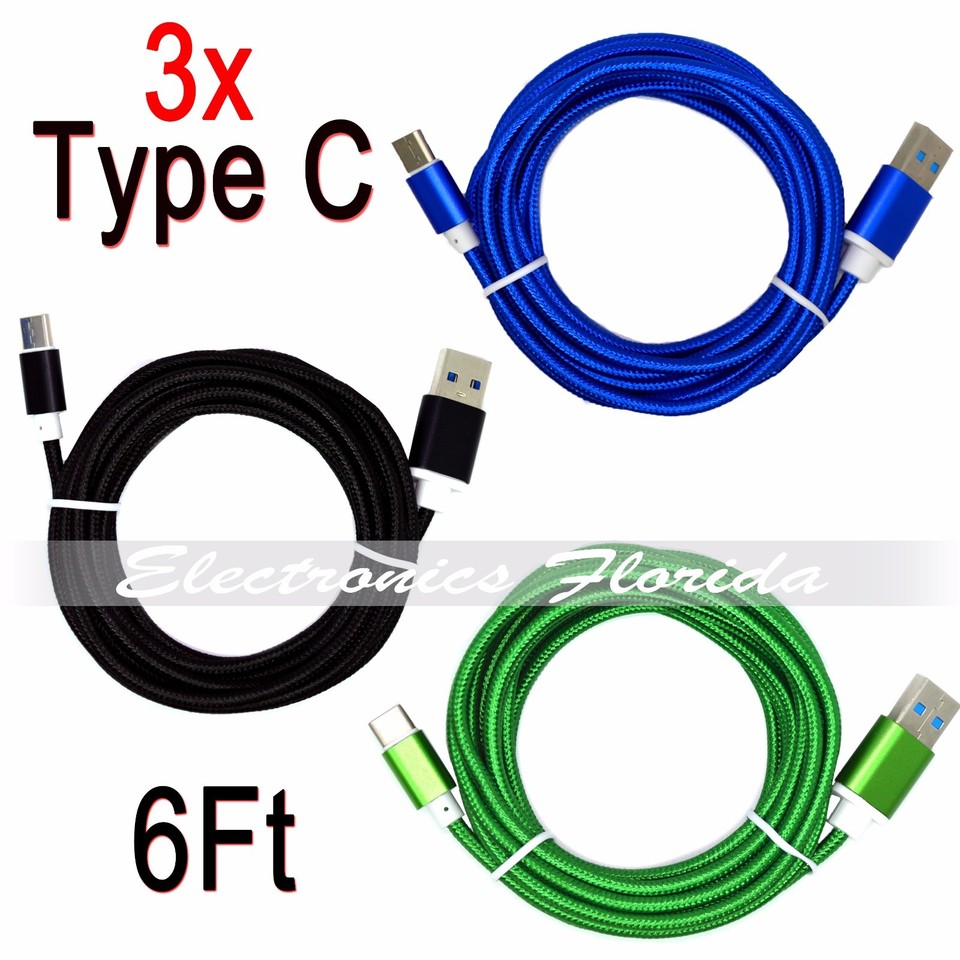 Charger Rope Lot 3x 6FT Nylon Braided Rope USB-C Type-C Data Sync Charger Charging ...