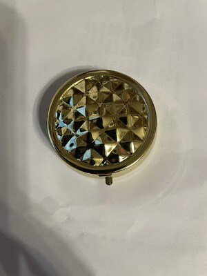 Retro Deco Gold Diamante Old Fashioned Push-button 3-compartment round Pill box