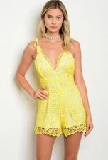 Lacey yellow and white lace romper sz Medium