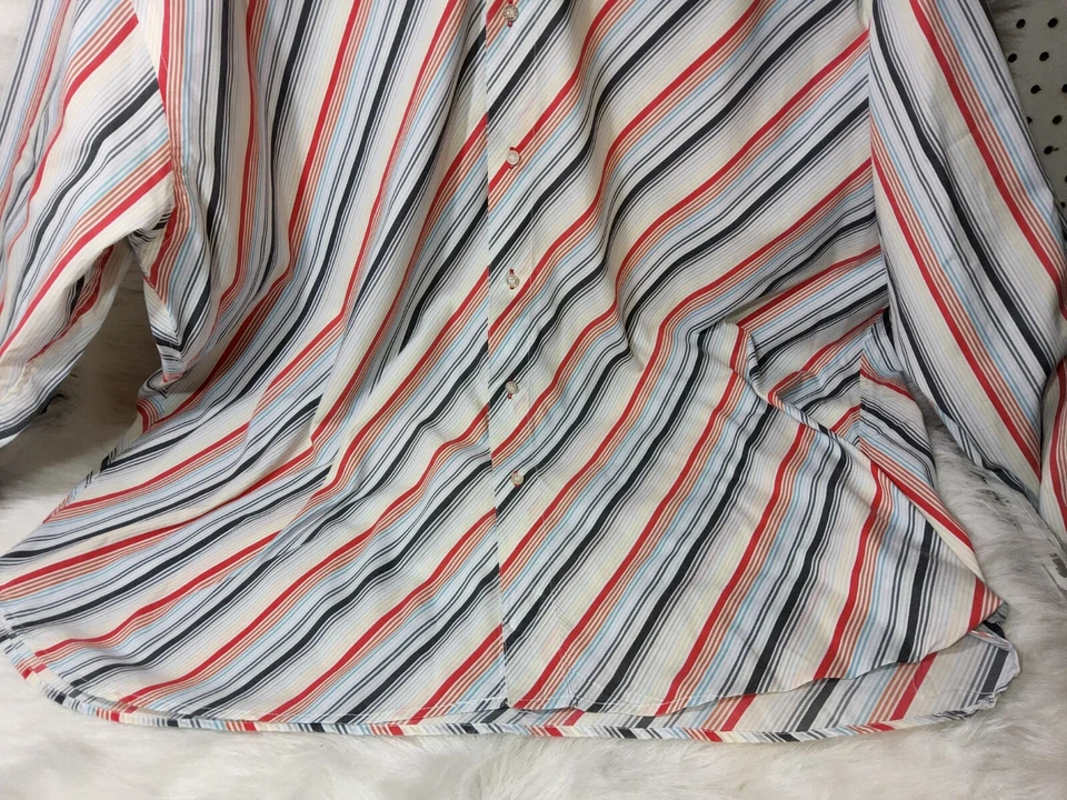 VTG Y2K Raw Blue Nu Realms Mens Shirt 4XL Collar Button Up white Stripe Cuffed - Image 4 of 4