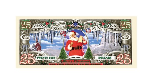 100 TOTAL - Papá Noel Feliz Navidad $25 Dólares Novedad Dinero de Juego Billetes de Regalo - Imagen 2 de 5