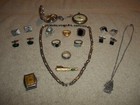 Mixed Lot of Men's Necklace/Tie Clip/6 Rings/Pocket Watches/Cuff Links 14K Gf