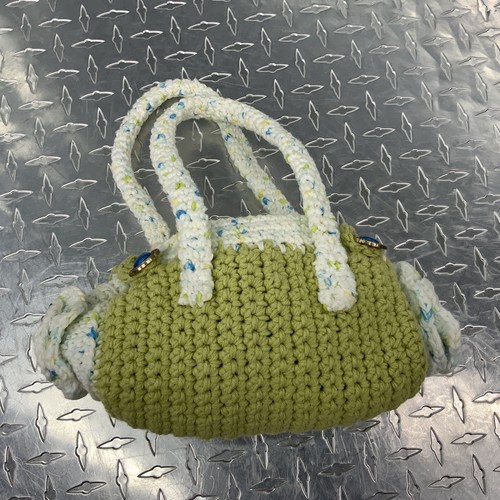 Unique Barrel Bag Handmade Knit Double Handle Small Purse Green Multi Color - Picture 5 of 10