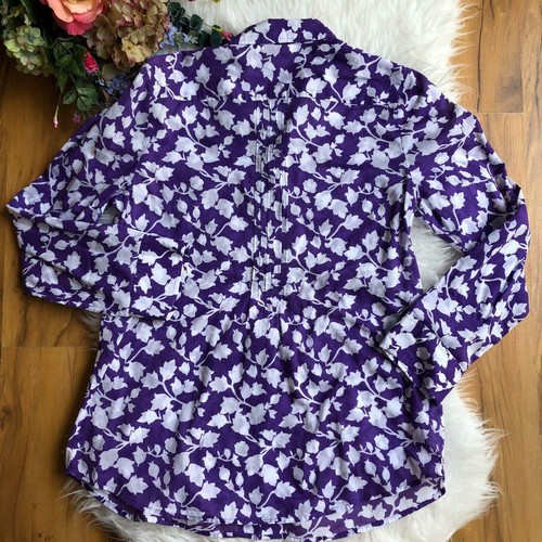Blusa Chicos Púrpura Blanco Algodón Estampado Floral Botones Mangas Largas Mujeres 0 Informal - Imagen 2 de 5