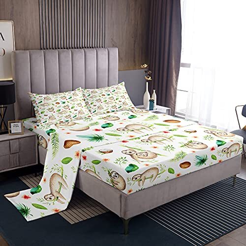 Sloth Sheet Set Size Cartoon Animal Bedding Set 4pcs Deep Queen Multi 12