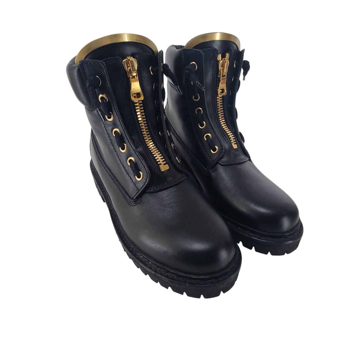 Balmain Combat Biker Logo Black Zipper Boots Shoes Black