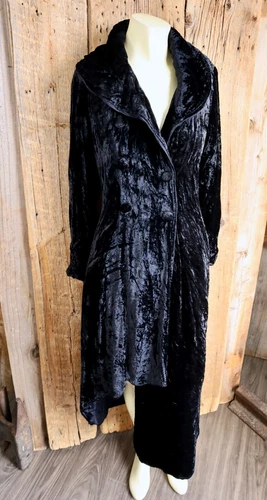 Nataya Long Black Velvet Asymmetrical Coat Size S/M