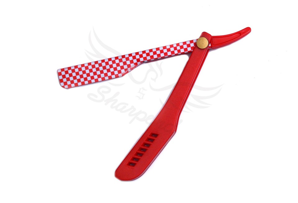 CLASSIC Red Plastic BARBER STRAIGHT SHAVING RAZOR CUT THROAT SALON 10 ...