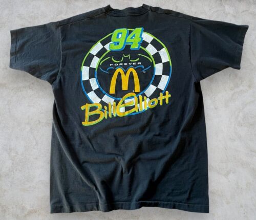Vintage 90s Nascar Racing Bill Elliott Batman Car T Shirt XL Black McDonalds - Picture 2 of 7