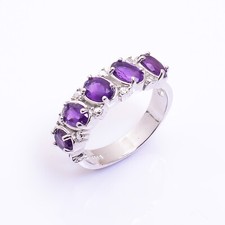 Natural Amethyst Oval Cut Gemstone 925 Sterling Silver Women Eternity Ring