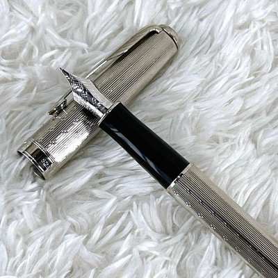 Excellent PARKER Sonnet Premium Silver CT 18K Gold M Nib Fountain Pen