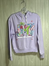 MTV Floral Logo Long Sleeve Hoodie Lavender Juniors Size Medium Casual