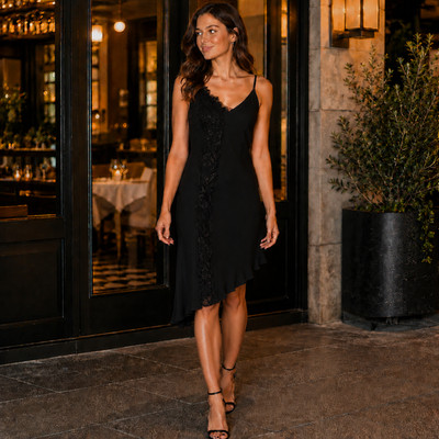 Rachel Roy Womens 4 Little Black Dress Asymmetrical Hem Lace Line Detail Flowy