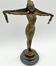 Bronze Scarf Dancer Dancer with Scarf after D.H.Chiparus Art Deco Marble Base