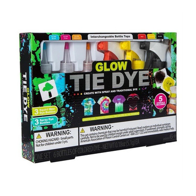 Grafix Glow Tie Dye Kit, 6 Bottles, 5 Stencils, Spray & Squirt Bottles