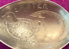 EASTER Chick & Egg Shell Goldwash Bowl Demitasse Sterling Souvenir Spoon No Mono