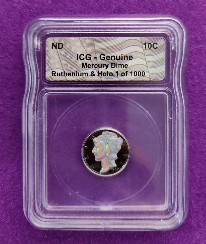 Genuine Mercury Dime Black Ruthenium & Hologram ICG Certified 