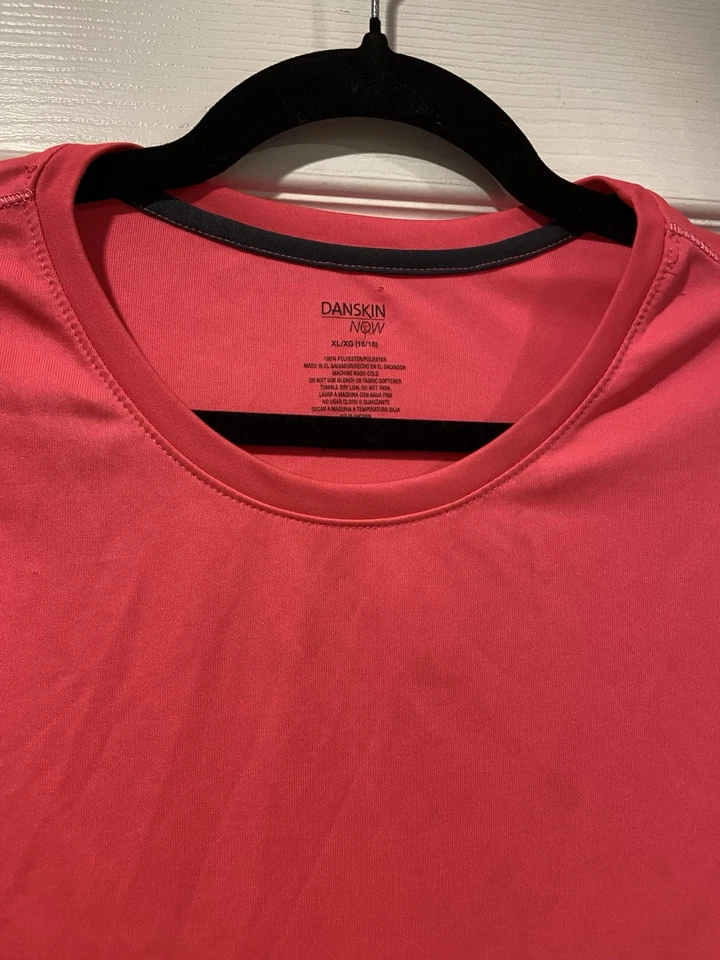Danskin Now XL 码霓虹粉色圆领短袖套衫运动上衣标志 — 第 2/4 张图片