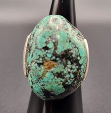 Sterling Silver Tibetan Turquoise Ring Wide Band size 6.75