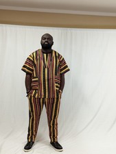 Men  s African High Quality Cotton Ghana Ankara 2- Piece Dashiki Set