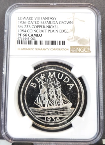 1936 DATED BERMUDA 1 CROWN EDWARD VIII COINCRAFT ISSUE NGC PF 66 CAMEO TOP POP 1