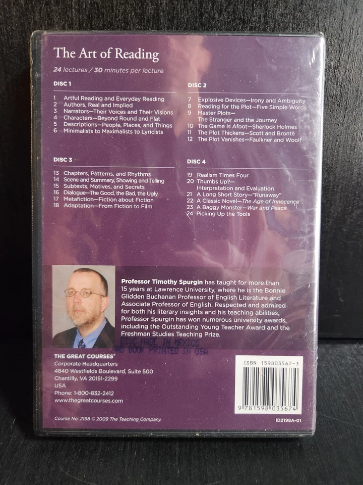 THE GREAT COURSES DVD THE ART OF READING 4 DISC SET + BOOK NEW & SEALED - Image 2 of 3