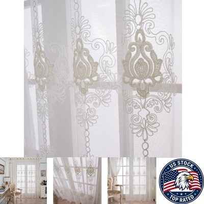 Beautiful Sheer Tulle Curtains with Unique Embroidery, 66x96 Inch - 2 Pack