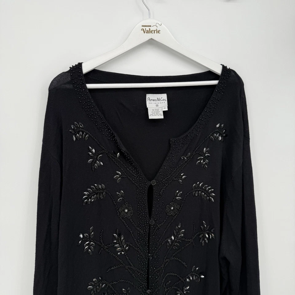 Cárdigan Pamela McCoy Negro Cuentas Talla Grande 2X Clásico Mezcla Rayón Foto 2 de 4