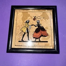 1930 C&A Richards Tallimit Art Silhouette Plaque Minuets & Pierrette 4x4 Vintage