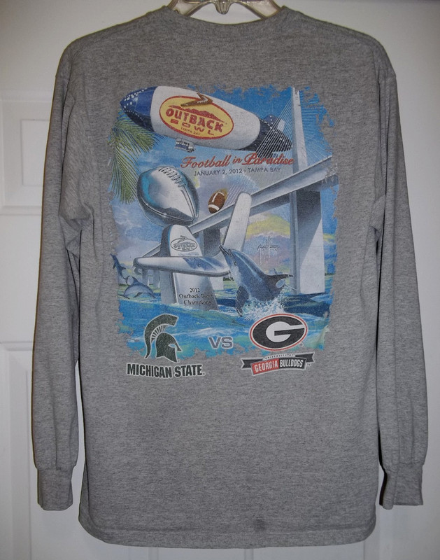 Outback Bowl 2012 LS Pullover T-shirt Gray Sz Med Michigan State Georgia