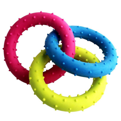 Rubber 3-Ring Tug Dog Toy, Pull Toy for Training and Teeth Cleaning, Interactive
