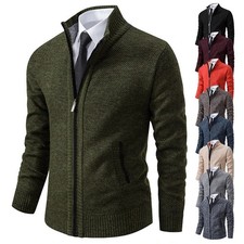 Men's Warm Fleece Knitted Sweater Cardigan Casual Full Zip Jacket Winter Coat UK