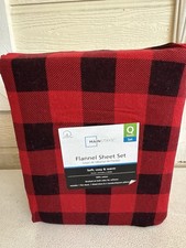 Mainstays Red and Black Squares Plaid 100 Cotton, Flannel Sheet Set, Queen