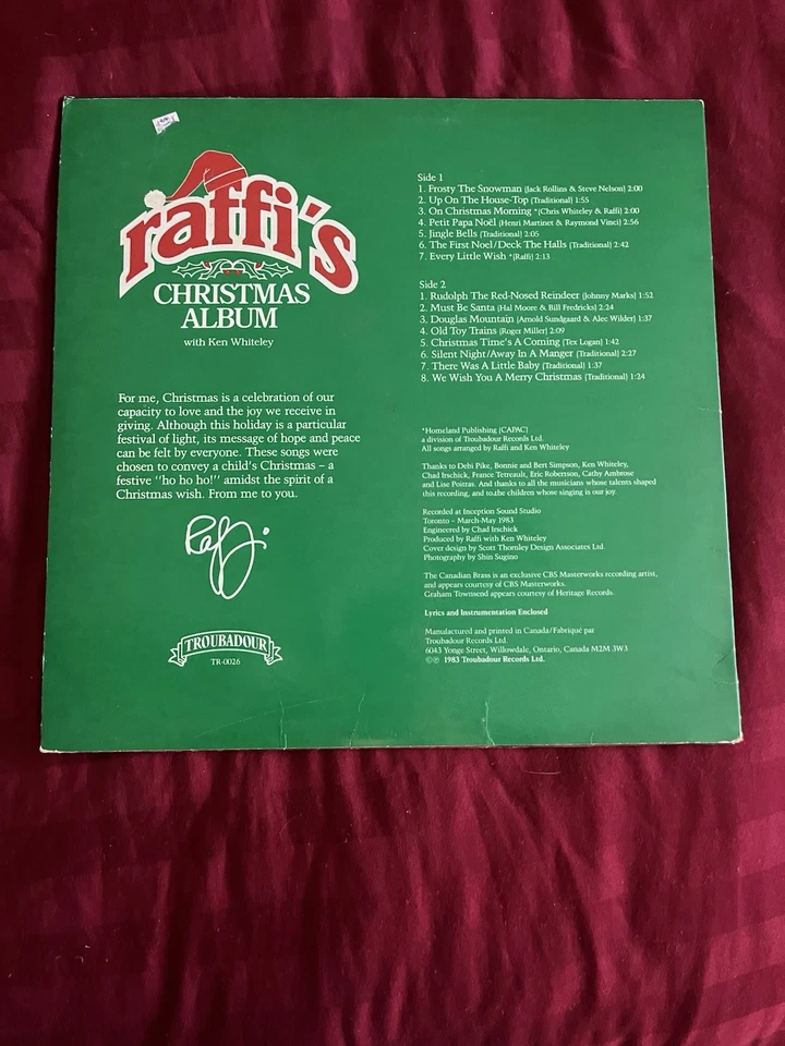 Raffi's Christmas Album- Vinyl Album LP -1983- VG+ - Image 2 of 4