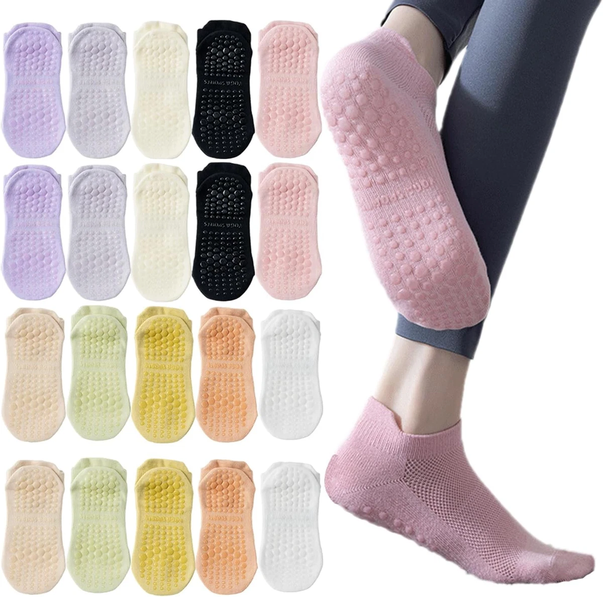10/20 pares de calcetines de pilates para mujer, calcetines antideslizantes de barra de yoga