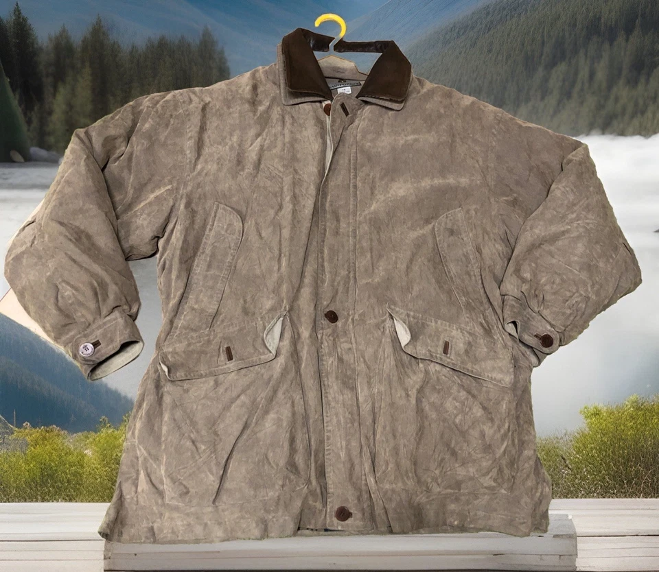 Vtg Rainforest Chore Jacket Barn Coat Leather Collar Men 2XL Brown Down - Image 2 of 4