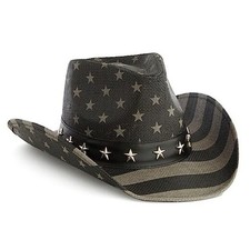 USA Straw American Flag Cowboy Hat for Men, Women, Black-grey Stars and Stripes