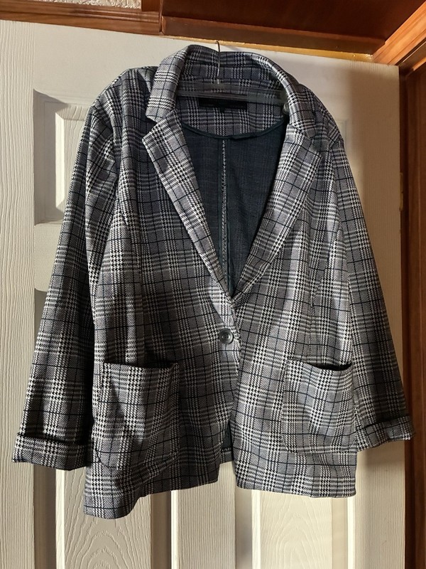 Stoosh Women Plaid Blazer Jacket Sz XL Glen Check One Button Lined
