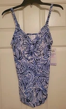 Paradise Bay Separates Women's Swim Top Tankini Blue & White Size 12 NWT