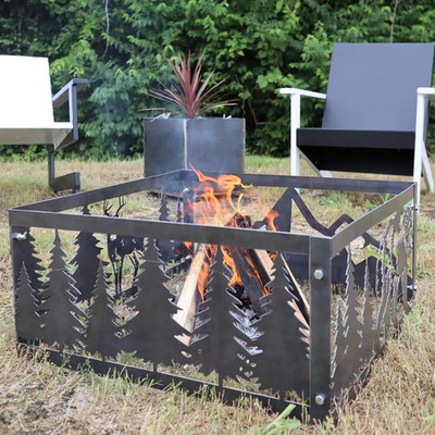 Wilderness Steel Fire Pit   Outdoor Nature Scene 29'' x 13''