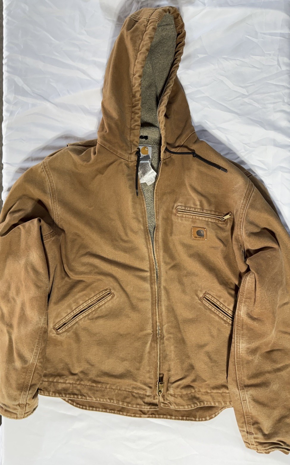 Carhartt J141 BRN Mens Large Hooded Sherpa Lined Zip Up Jacket