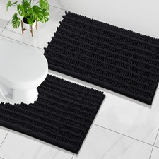 Luxury Chenille Bathroom Rugs Set 2 Piece, 30x20 24x20, Black