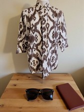 Chico's Open Linen Cardigan Jacket Western Print Size 2
