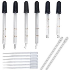 6 PCS 1 mL Glass Eye Droppers with Clean Brush for Essential Oils, Lab, Health